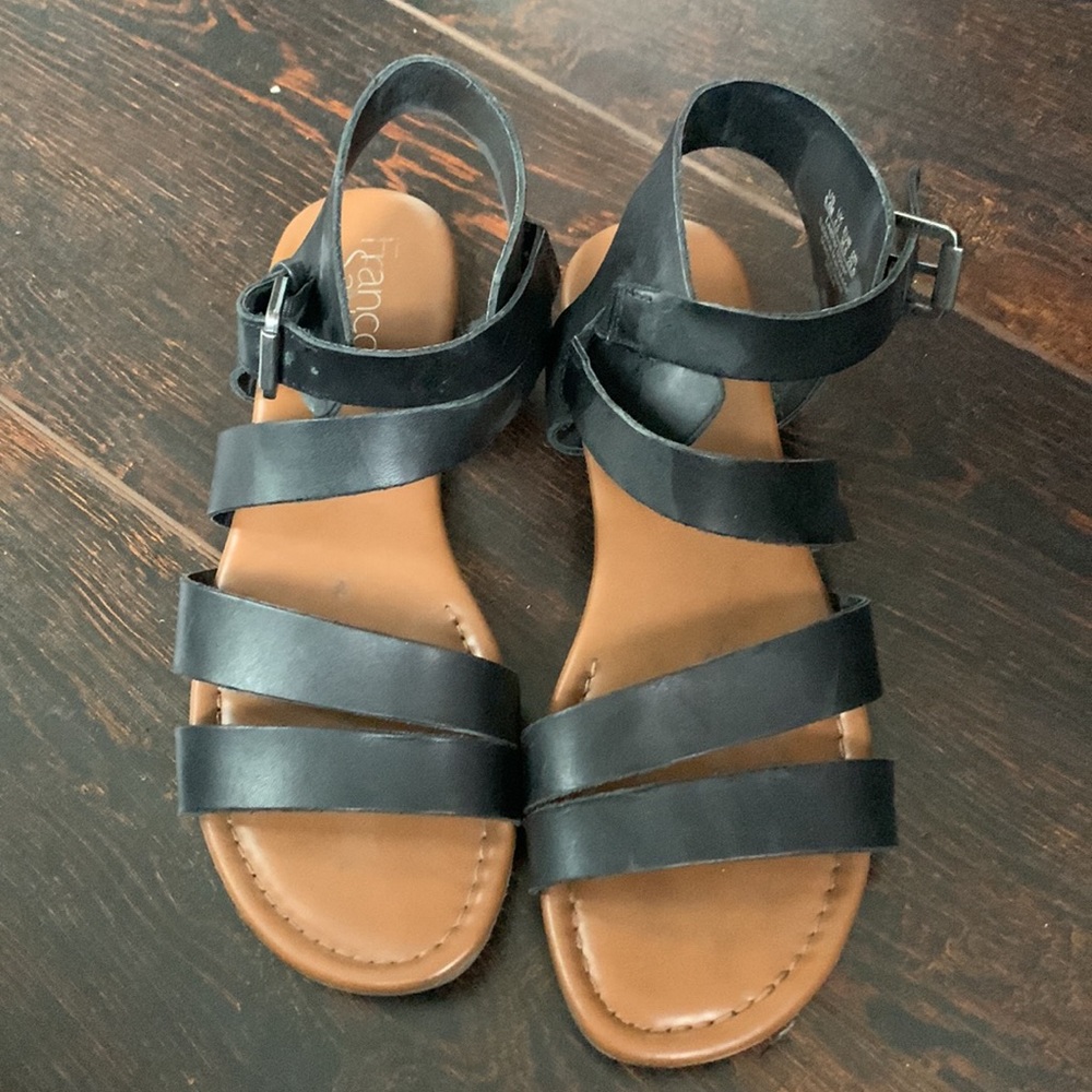 Franco Sarto Black Leather Sandals - Size 6.5- Very Good Condition